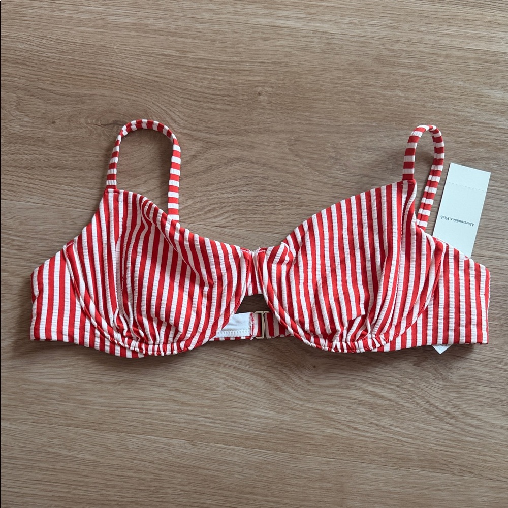 Abercrombie & Fitch Red and White Striped Bikini Top
